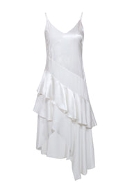 Current Boutique-Parker - Ivory Silk Sleeveless High Low Ruffle Trim Dress Sz 0