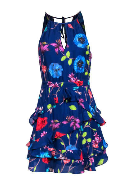 Current Boutique-Parker - Blue Multi-Color Floral Print Dress w/ Tiered Ruffles Sz 2