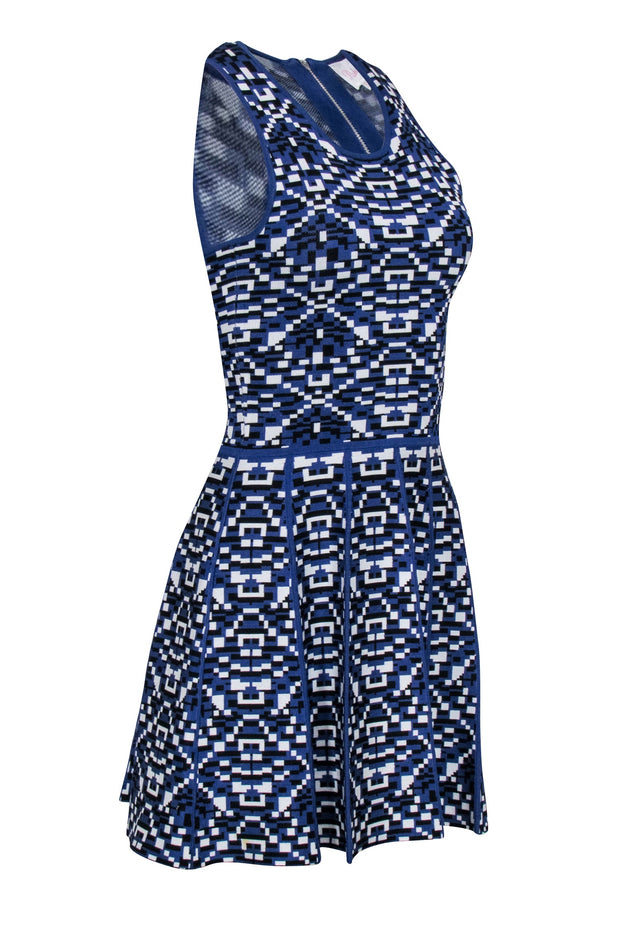 Current Boutique-Parker - Blue & White Abstract Geometric Pattern Mini Dress Sz S