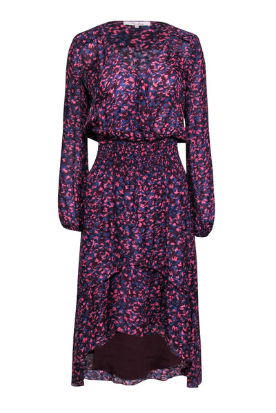 Current Boutique-Parker - Navy, Maroon & Pink Print High-Low "Elizabeth" Dress Sz XS