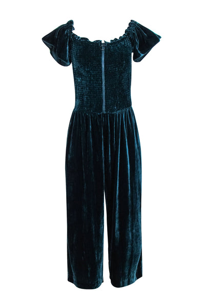 Current Boutique-Parker - Teal Velvet Smocked Bodice Jumpsuit Sz 10
