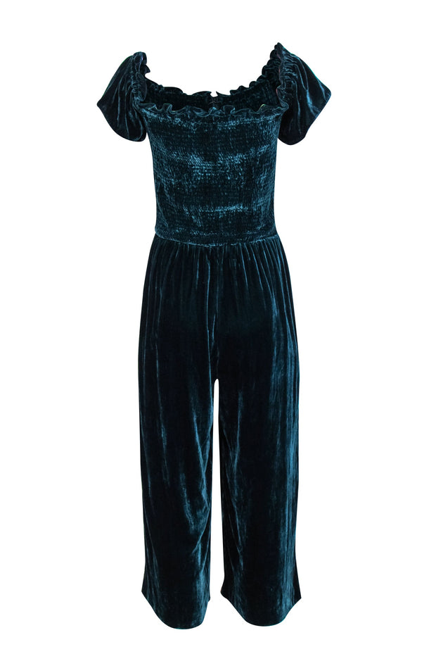 Current Boutique-Parker - Teal Velvet Smocked Bodice Jumpsuit Sz 10