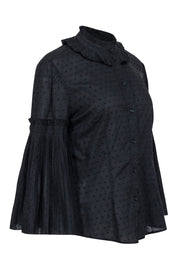 Current Boutique-Parker - Black Swiss Dot Mock Neck Blouse w/ Bell Sleeves Sz L