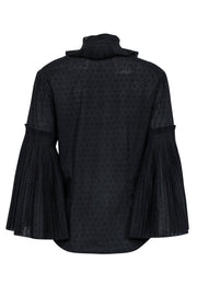 Current Boutique-Parker - Black Swiss Dot Mock Neck Blouse w/ Bell Sleeves Sz L