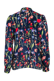 Current Boutique-Parker - Navy w/ Red & Green Floral Print Choker Neck Blouse Sz S