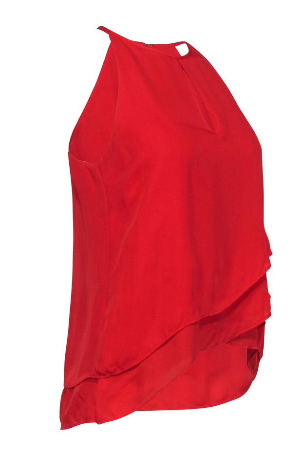 Current Boutique-Parker - Red High-Neck Sleeveless Tiered Blouse Sz S