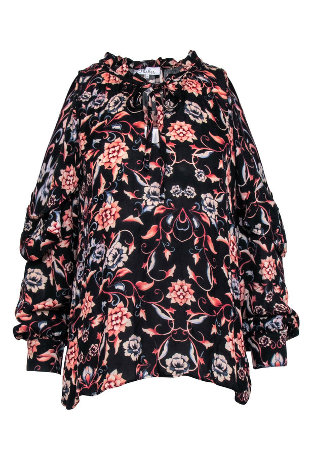 Current Boutique-Parker - Black Floral Print Cold Shoulder Top Sz XS
