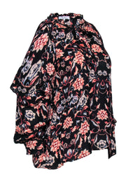 Current Boutique-Parker - Black Floral Print Cold Shoulder Top Sz XS