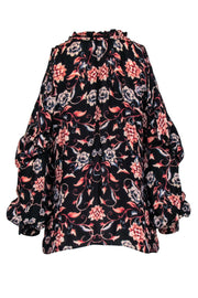 Current Boutique-Parker - Black Floral Print Cold Shoulder Top Sz XS