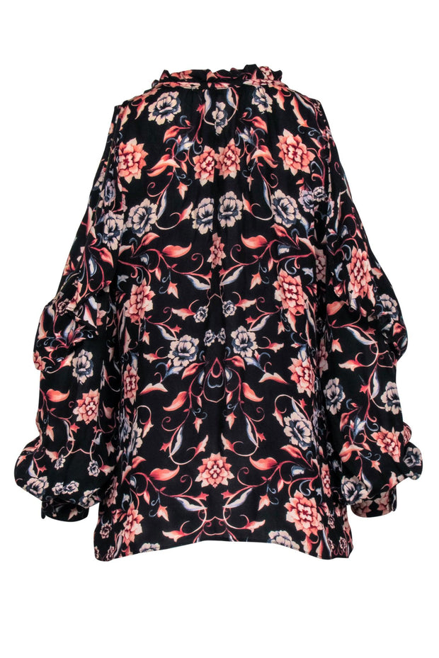 Current Boutique-Parker - Black Floral Print Cold Shoulder Top Sz XS