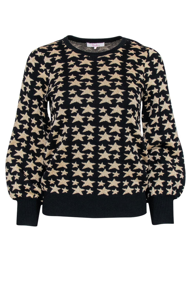 Current Boutique-Parker - Black Knit Sweater w/ Gold Stars Sz S