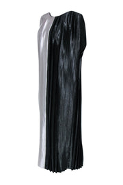 Current Boutique-Partow - Black & White Hammered Satin Pleated Dress Sz 6