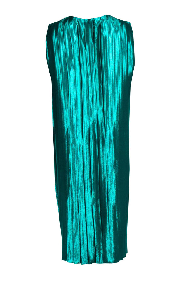 Current Boutique-Partow - Green Hammered Satin Pleated Dress Sz 4