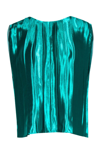 Current Boutique-Partow - Green Hammered Satin Pleated Top Sz 4