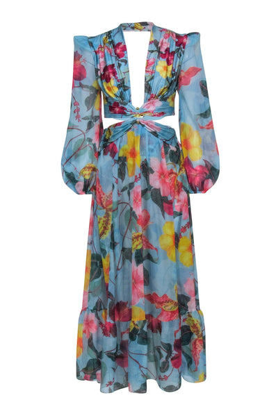 Current Boutique-Patbo - Blue w/ Multi Color Hibiscus Floral Maxi Dress in "Celeste" Sz S