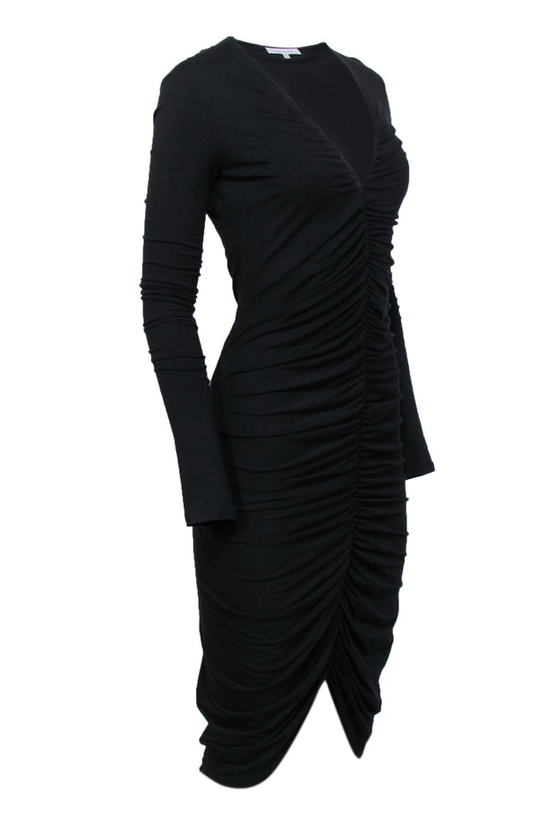 Current Boutique-Patrizia Pepe - Black V-Neckline Middle Ruched Dress Sz 2