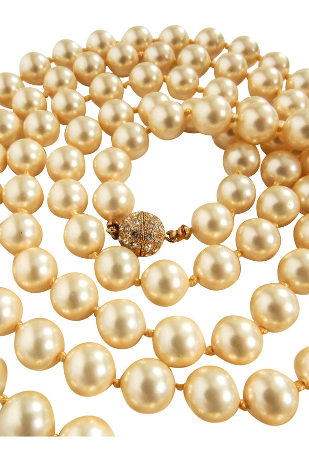 Current Boutique-Patty Tobin - Pearl Strand Necklace w/ Rhinestone Clasp