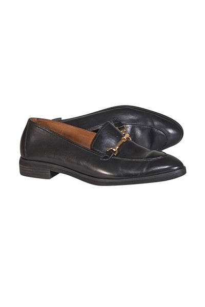 Paul Green - Black Leather Loafer w/ Gold Horsebit Toe Sz 7.5 - Current Boutique