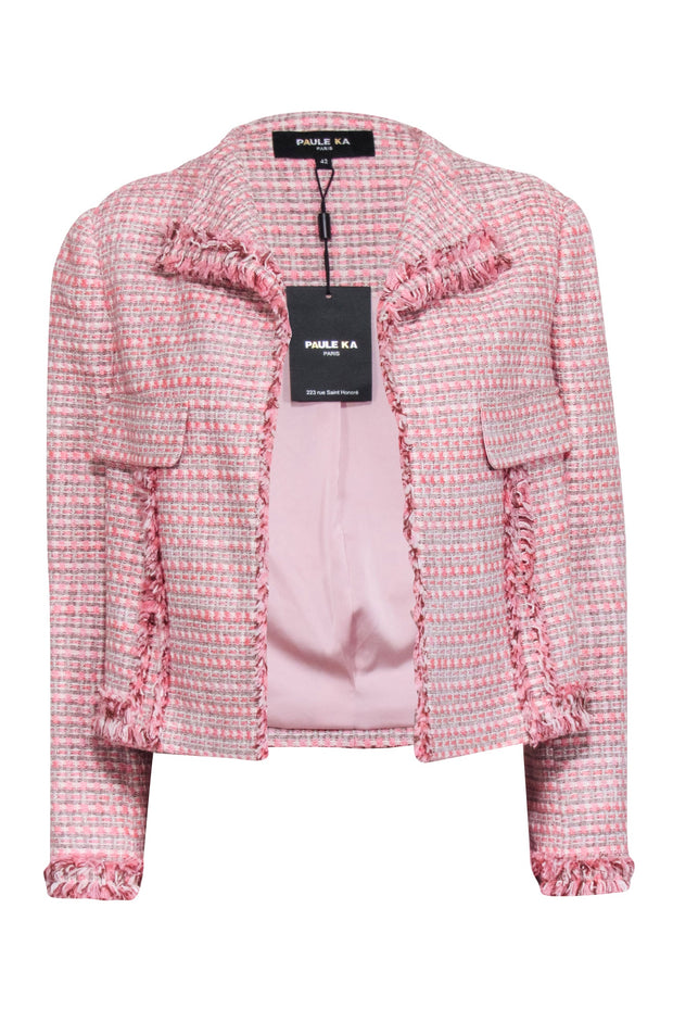 Current Boutique-Paule Ka - Pink Tweed Open Front Jacket Sz 10