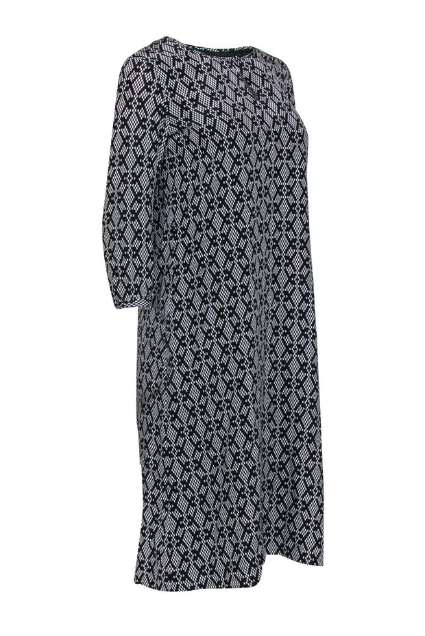 Current Boutique-Pendleton - Black & White Silk Long Sleeve Shift Dress Sz 2