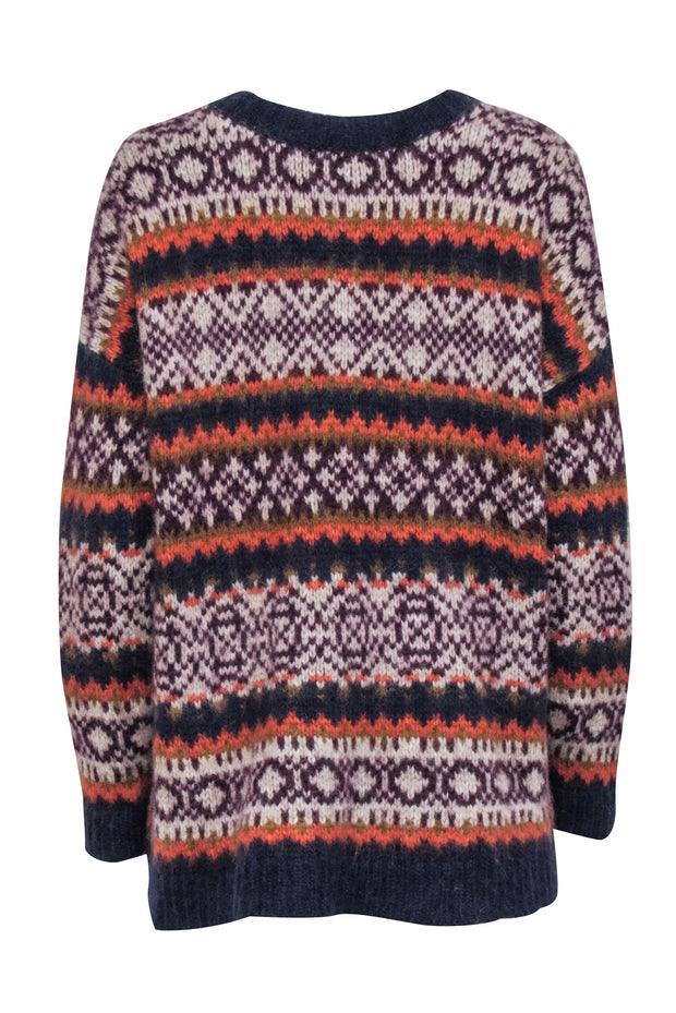 Current Boutique-Peruvian Connection - Purple & Orange Alpaca Wool Blend Knit Sweater Sz M