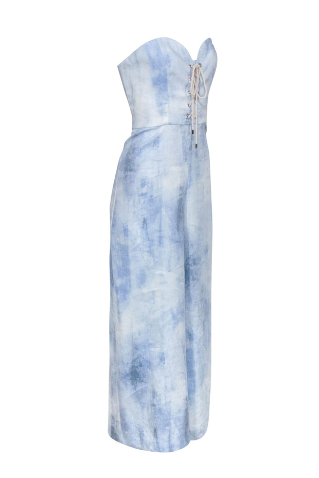 Current Boutique-Petersyn - Light Blue Tie Dye Strapless Jumpsuit Sz L