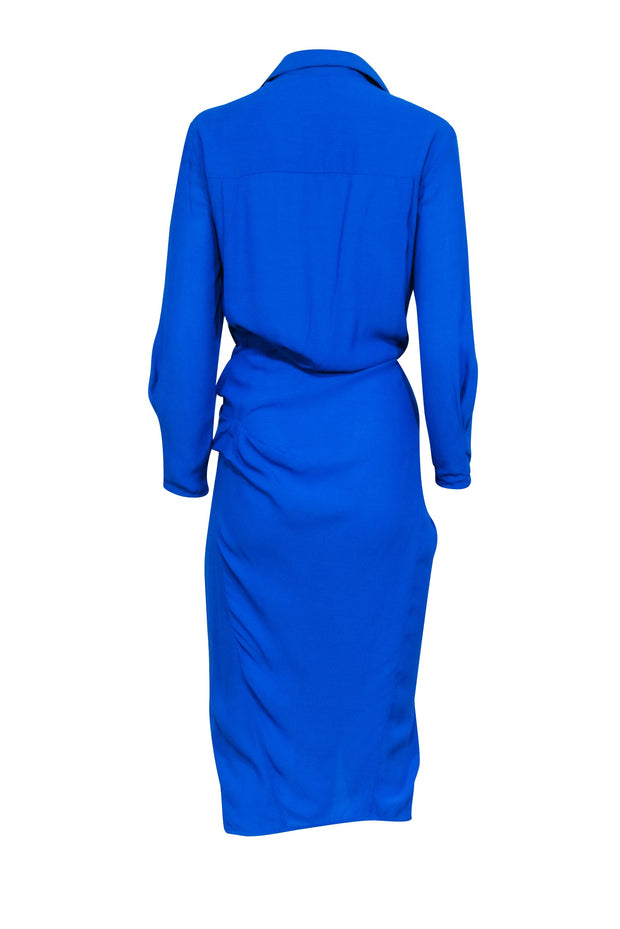 Current Boutique-Pfeiffer - Blue Midi Long Sleeve Shirt Dress w/ Tortoiseshell Buttons Sz XS