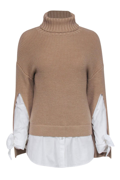 Current Boutique-Ports Studio - Tan Wool Turtleneck Sweater w/ White Shirting Sz XS