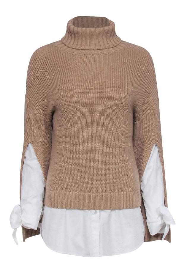 Current Boutique-Ports Studio - Tan Wool Turtleneck Sweater w/ White Shirting Sz XS