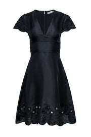 Current Boutique-Prabal Gurung - Black Beaded Trim Cap Sleeve Dress Sz 2