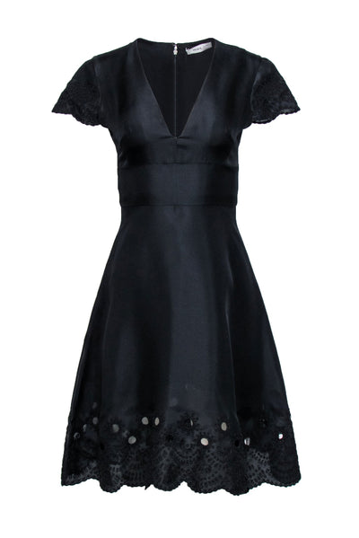 Current Boutique-Prabal Gurung - Black Beaded Trim Cap Sleeve Dress Sz 2
