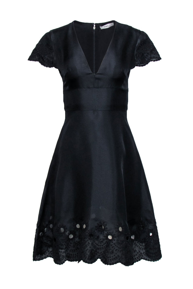 Current Boutique-Prabal Gurung - Black Beaded Trim Cap Sleeve Dress Sz 2