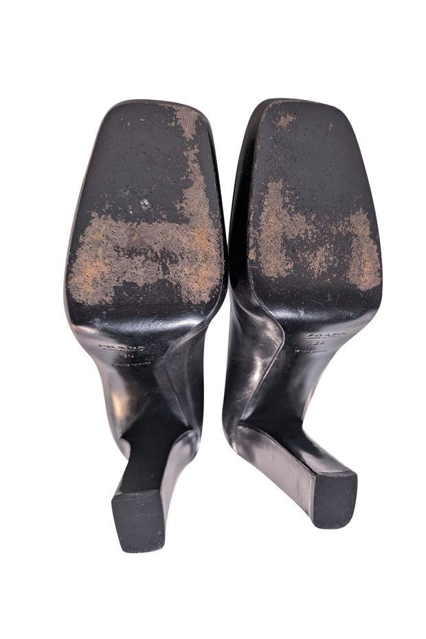 Current Boutique-Prada - Black Leather Block Heels Sz 6