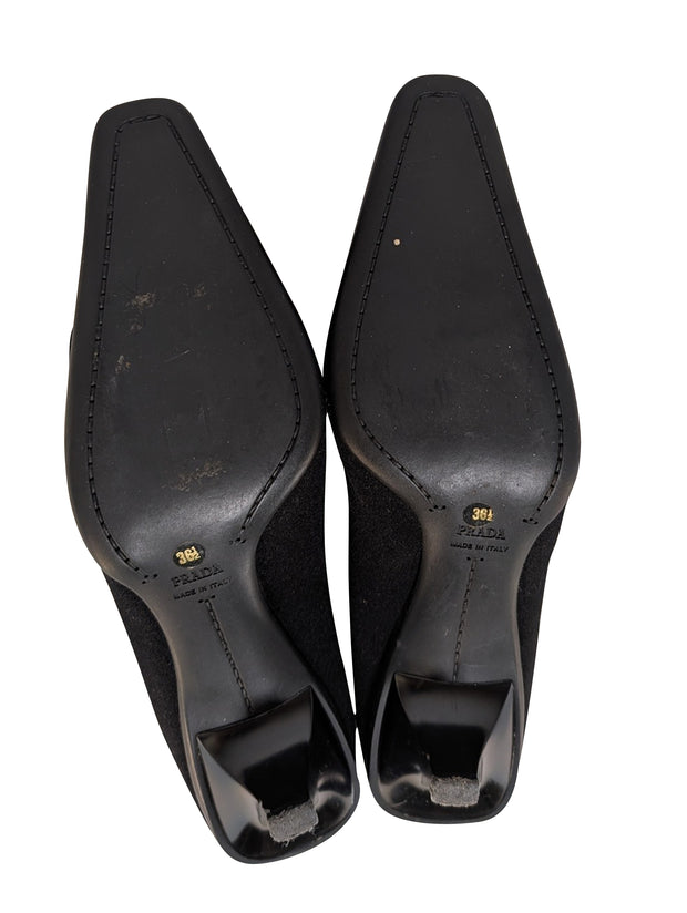 Current Boutique-Prada - Black Fabric Upper Kitten Heel Pumps Sz 6.5