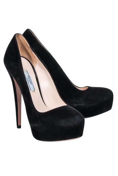 Current Boutique-Prada - Black Suede Platform Pumps Sz 7