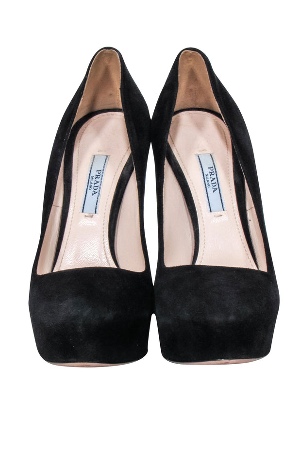Current Boutique-Prada - Black Suede Platform Pumps Sz 7