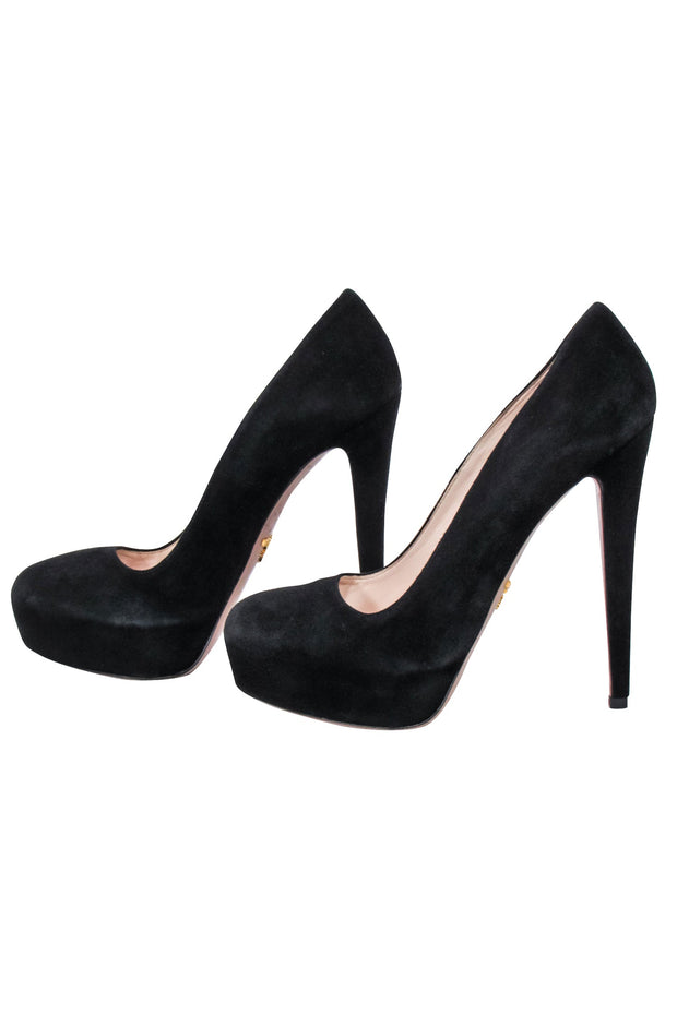 Current Boutique-Prada - Black Suede Platform Pumps Sz 7