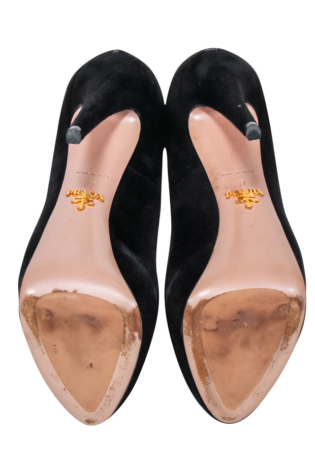 Current Boutique-Prada - Black Suede Platform Pumps Sz 7