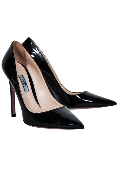Current Boutique-Prada - Black Patent Leather Pointed-Toe Pumps Sz 8