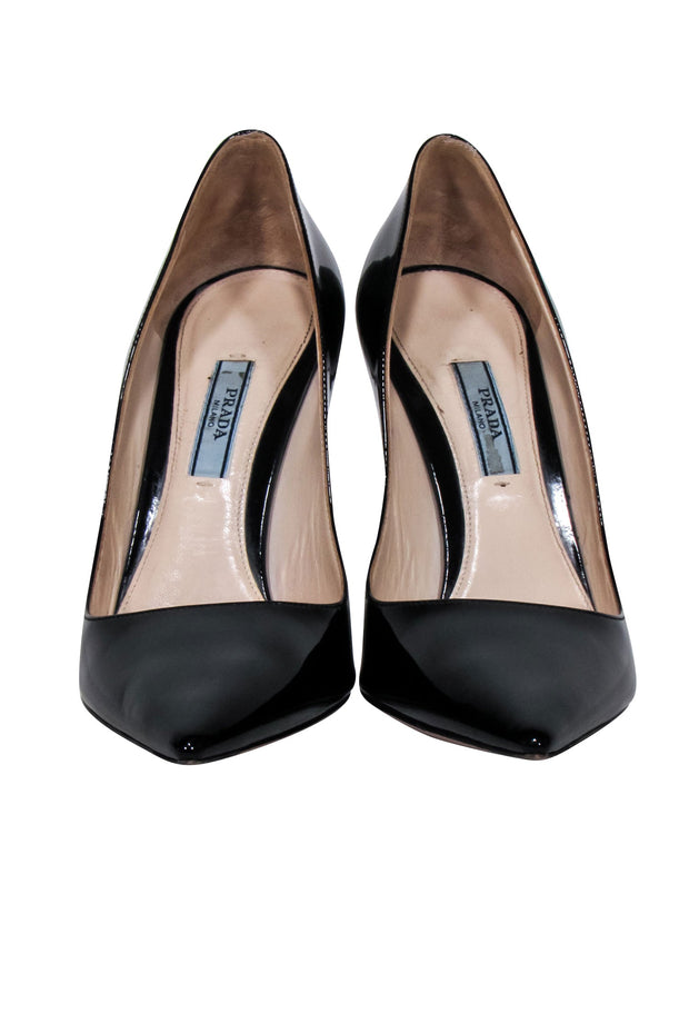 Current Boutique-Prada - Black Patent Leather Pointed-Toe Pumps Sz 8