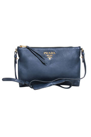 Current Boutique-Prada - Navy Pebbled Leather "Daino" Crossbody Bag w/ Gold Hardware