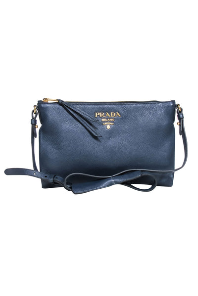 Current Boutique-Prada - Navy Pebbled Leather "Daino" Crossbody Bag w/ Gold Hardware