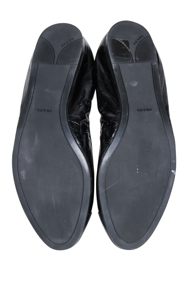 Current Boutique-Prada - Black Crackle Leather Ballet Flats Sz 11