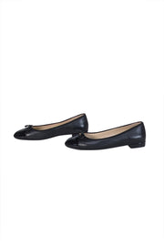 Current Boutique-Prada - Black Leather Leather Bow Toe Ballet Flats Sz 9.5