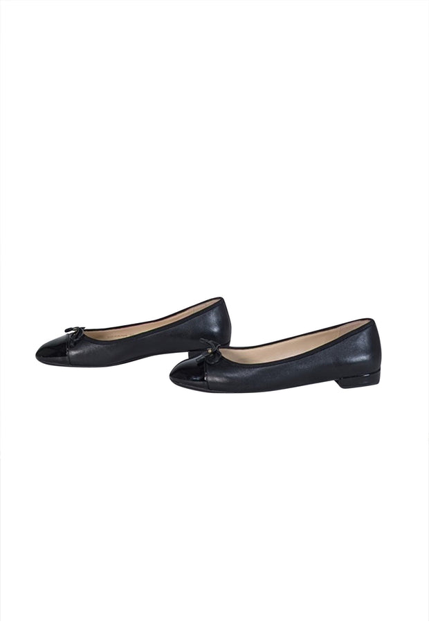 Current Boutique-Prada - Black Leather Leather Bow Toe Ballet Flats Sz 9.5
