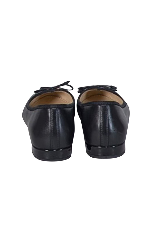 Current Boutique-Prada - Black Leather Leather Bow Toe Ballet Flats Sz 9.5