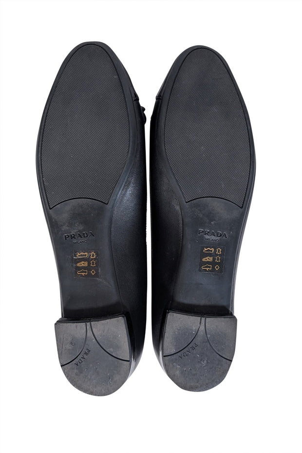 Current Boutique-Prada - Black Leather Leather Bow Toe Ballet Flats Sz 9.5