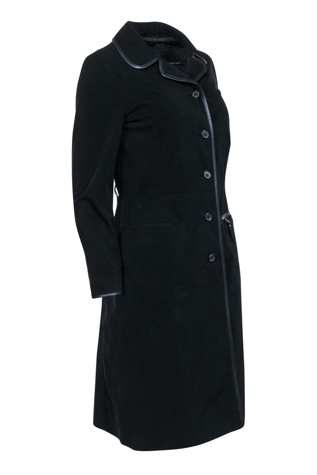 Current Boutique-Prada - Black Button-Up Jacket w/ Leather Trim Sz 6