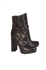 Prada - Black Leather Buckle Ankle Detail Short Boots Sz 9.5 - Current Boutique