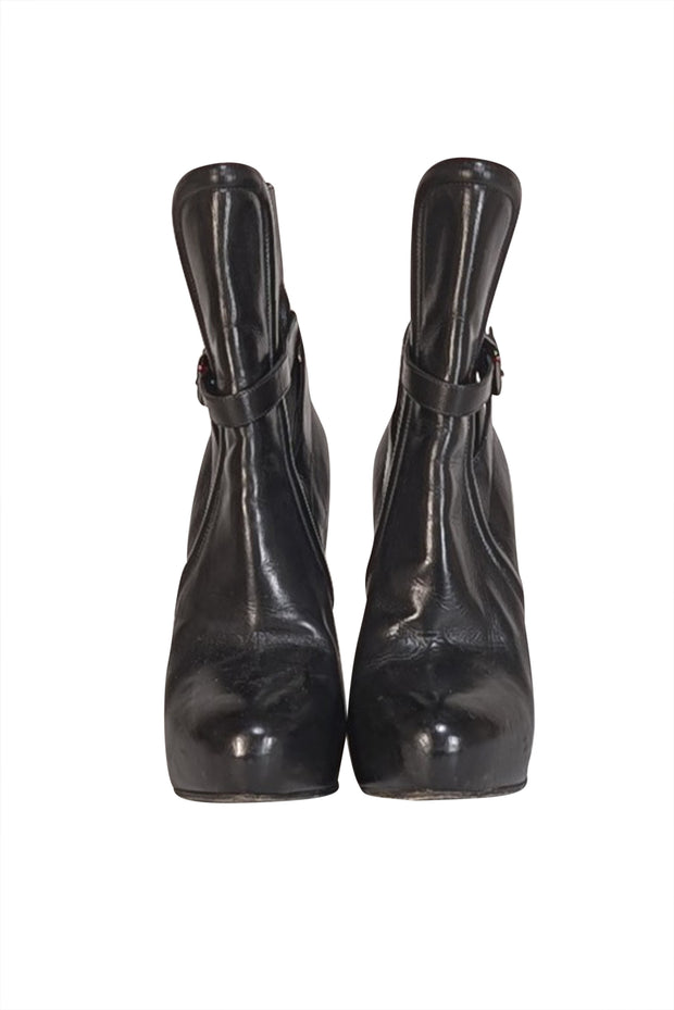 Prada - Black Leather Buckle Ankle Detail Short Boots Sz 9.5 - Current Boutique